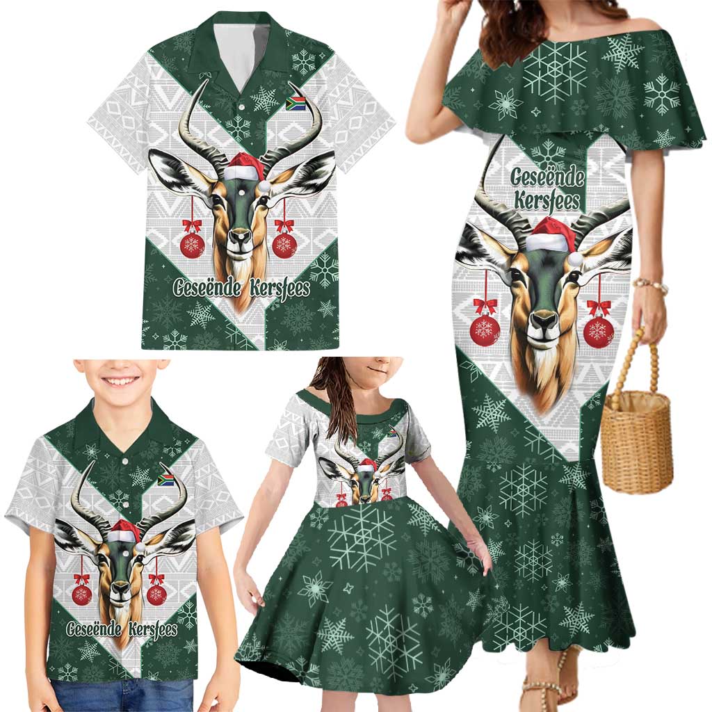 South Africa Springboks Christmas Family Matching Mermaid Dress and Hawaiian Shirt Bokke Santa - Geseende Kersfees