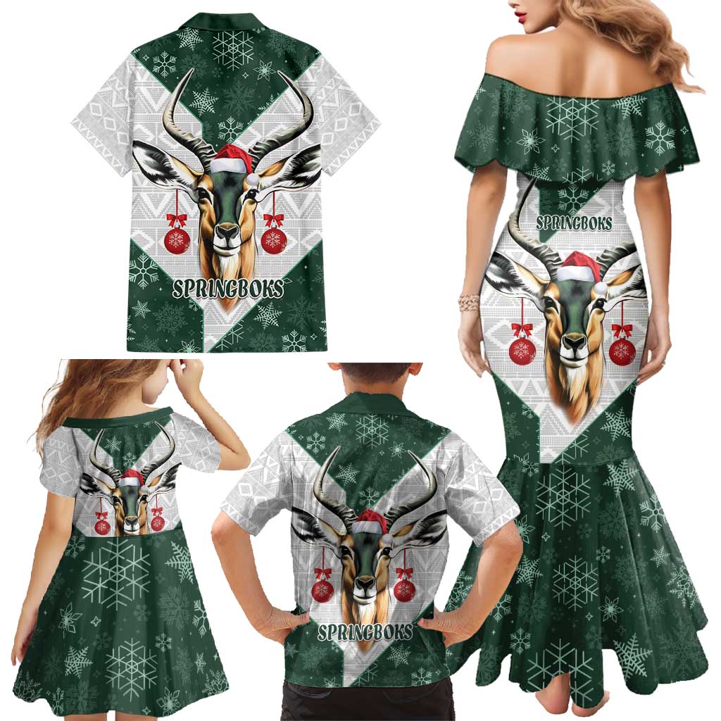 South Africa Springboks Christmas Family Matching Mermaid Dress and Hawaiian Shirt Bokke Santa - Geseende Kersfees