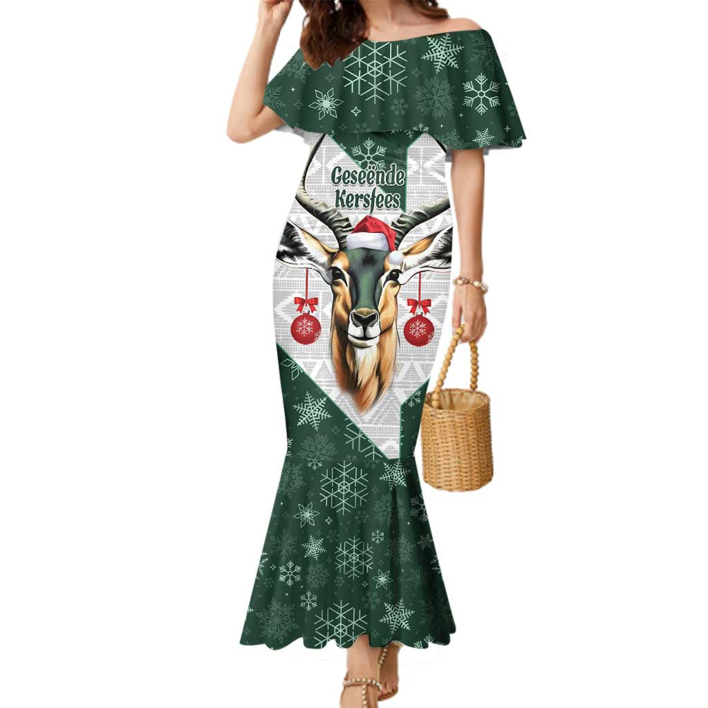 South Africa Springboks Christmas Family Matching Mermaid Dress and Hawaiian Shirt Bokke Santa - Geseende Kersfees