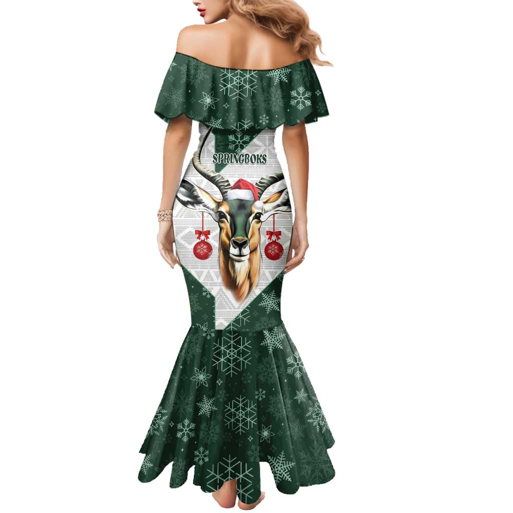South Africa Springboks Christmas Family Matching Mermaid Dress and Hawaiian Shirt Bokke Santa - Geseende Kersfees