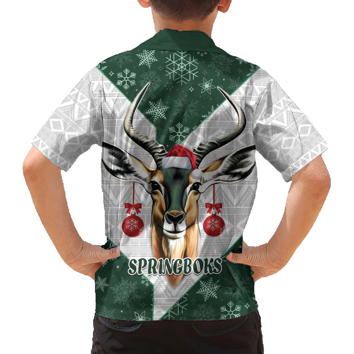 South Africa Springboks Christmas Family Matching Off The Shoulder Long Sleeve Dress and Hawaiian Shirt Bokke Santa - Geseende Kersfees