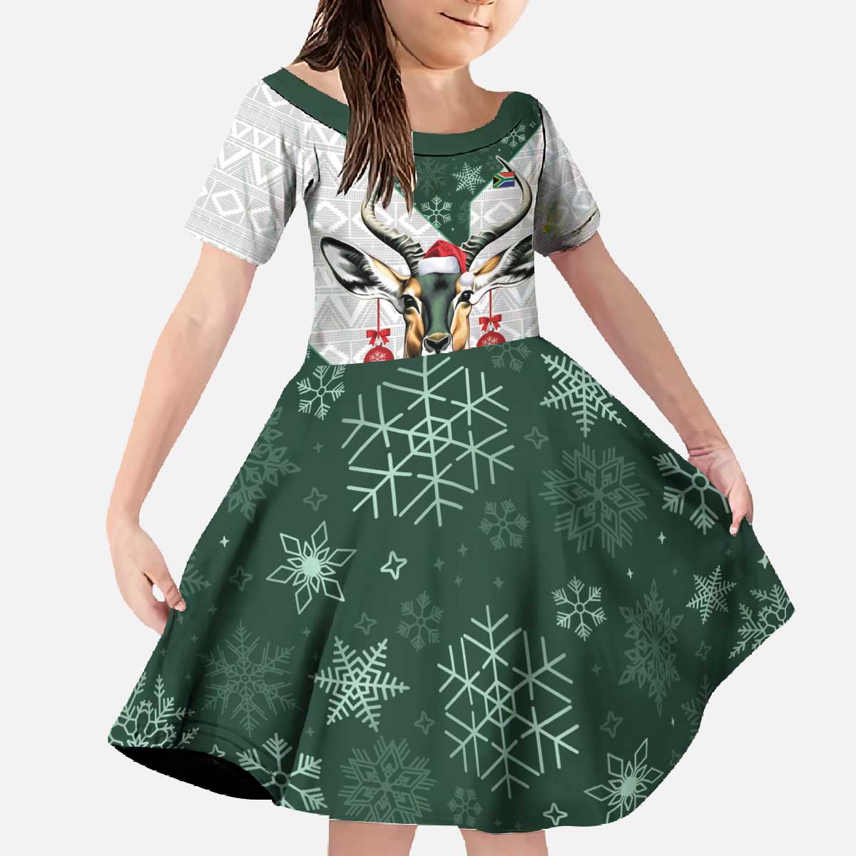 South Africa Springboks Christmas Family Matching Off The Shoulder Long Sleeve Dress and Hawaiian Shirt Bokke Santa - Geseende Kersfees