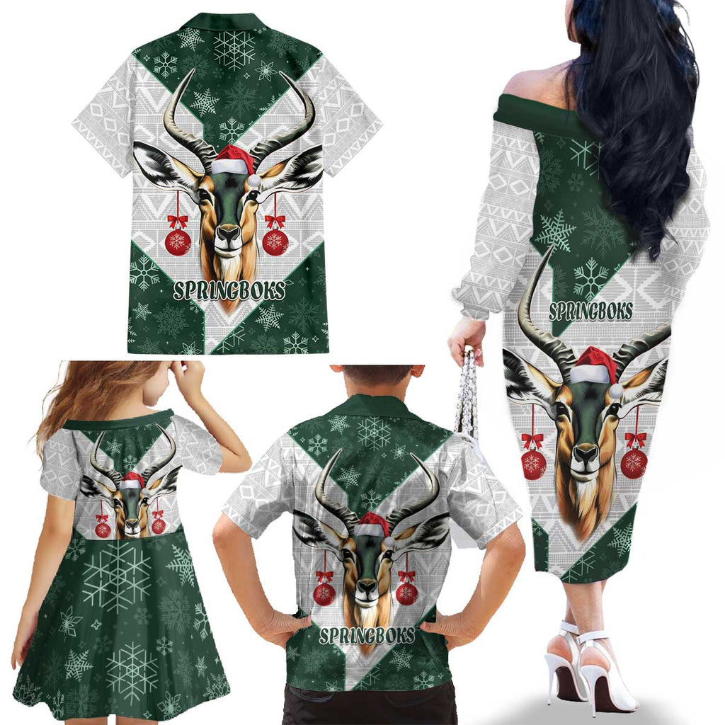 South Africa Springboks Christmas Family Matching Off The Shoulder Long Sleeve Dress and Hawaiian Shirt Bokke Santa - Geseende Kersfees