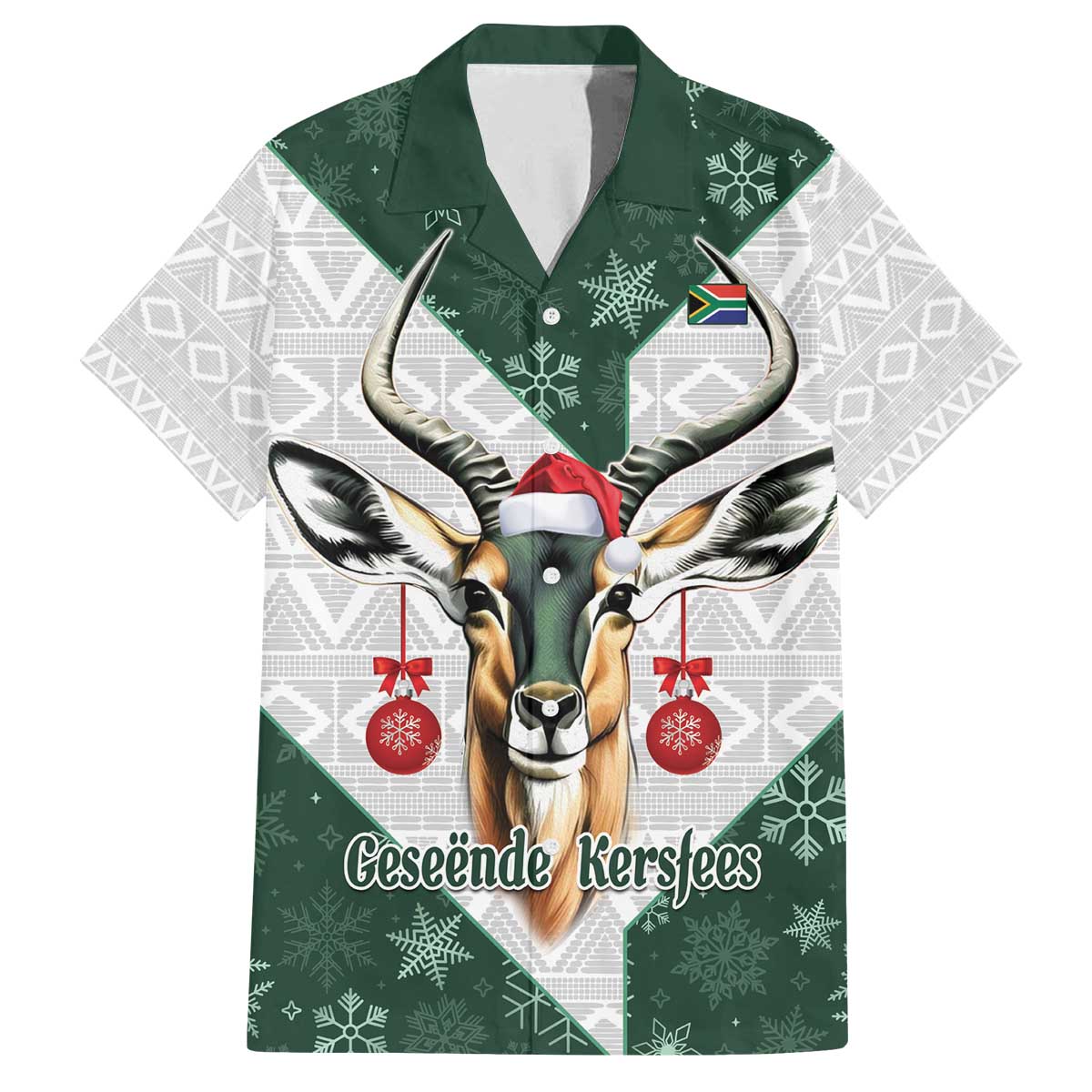 South Africa Springboks Christmas Family Matching Off The Shoulder Long Sleeve Dress and Hawaiian Shirt Bokke Santa - Geseende Kersfees
