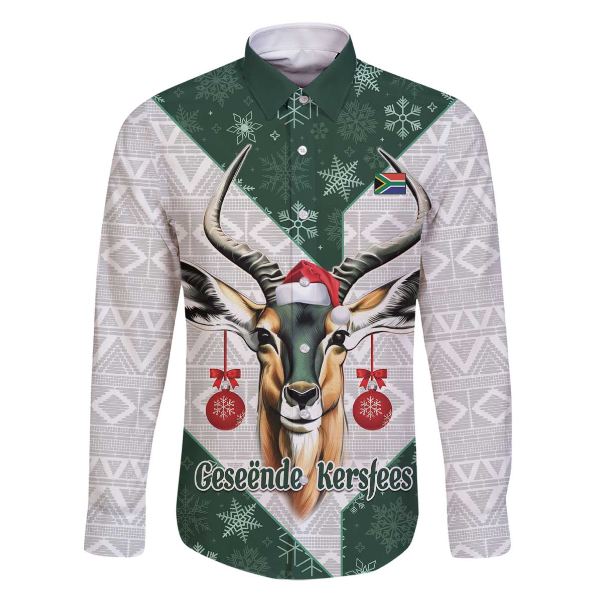 South Africa Springboks Christmas Family Matching Off The Shoulder Long Sleeve Dress and Hawaiian Shirt Bokke Santa - Geseende Kersfees