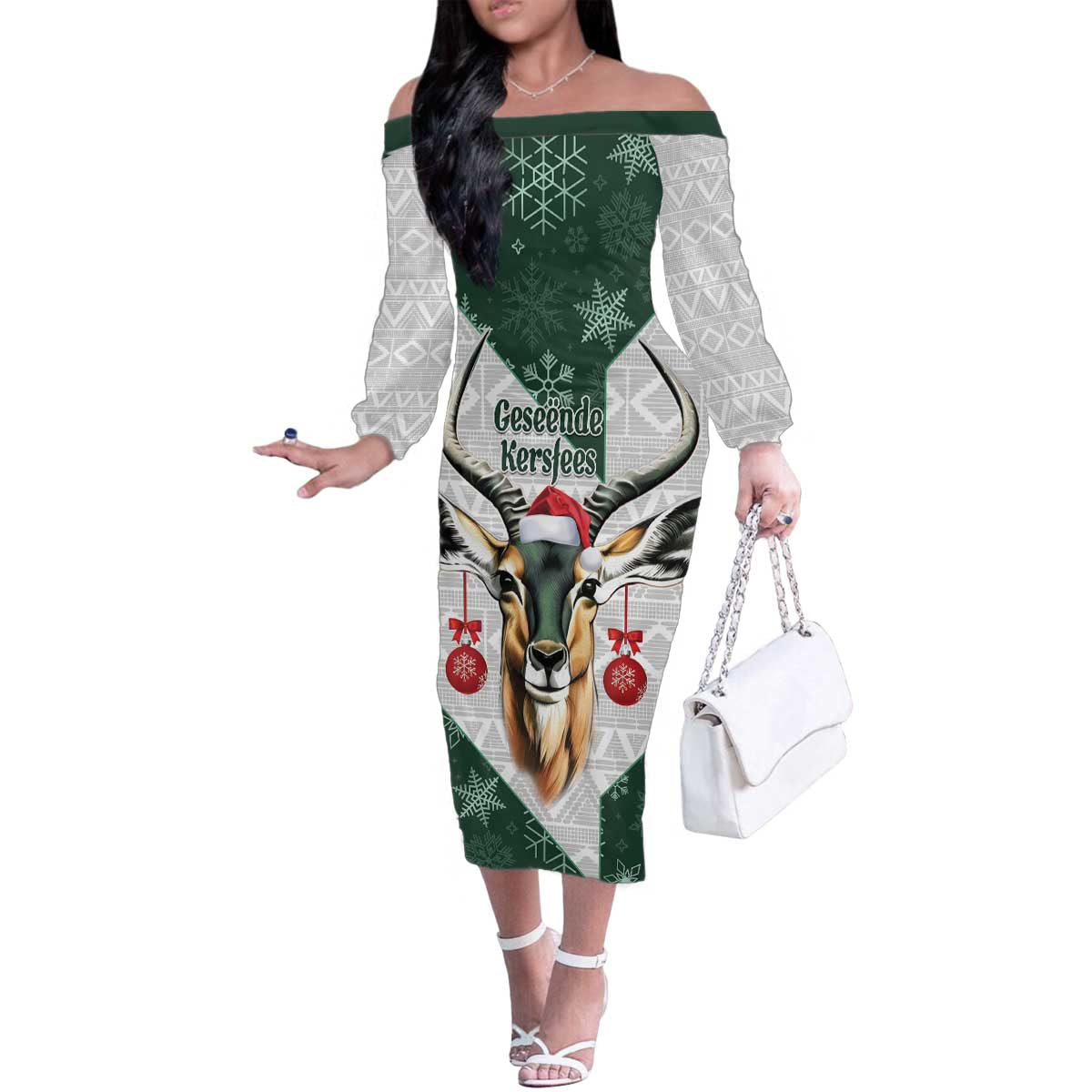 South Africa Springboks Christmas Family Matching Off The Shoulder Long Sleeve Dress and Hawaiian Shirt Bokke Santa - Geseende Kersfees
