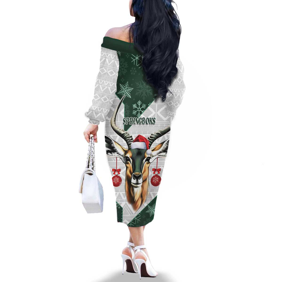 South Africa Springboks Christmas Family Matching Off The Shoulder Long Sleeve Dress and Hawaiian Shirt Bokke Santa - Geseende Kersfees