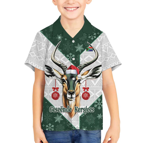South Africa Springboks Christmas Family Matching Off The Shoulder Long Sleeve Dress and Hawaiian Shirt Bokke Santa - Geseende Kersfees