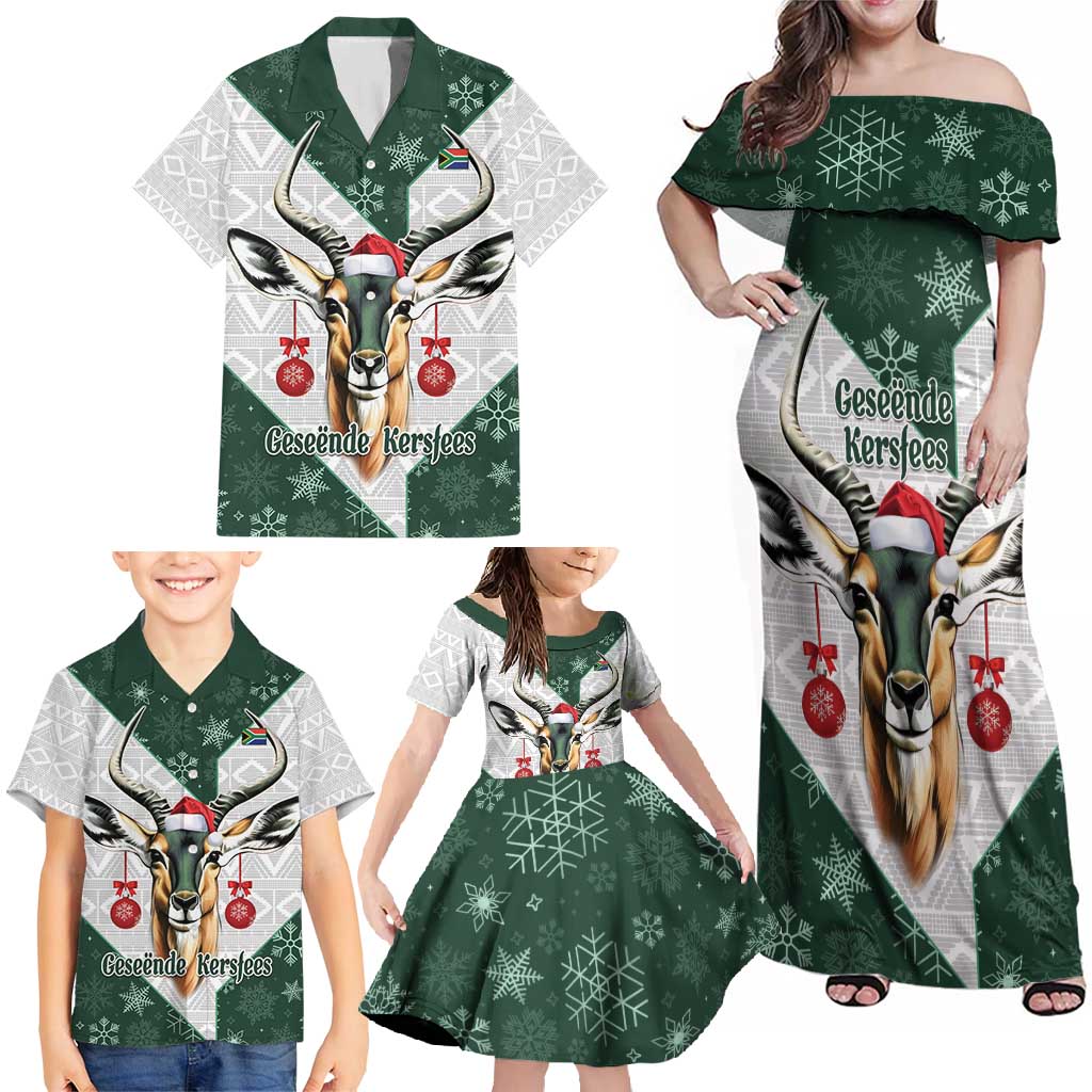 South Africa Springboks Christmas Family Matching Off Shoulder Maxi Dress and Hawaiian Shirt Bokke Santa - Geseende Kersfees