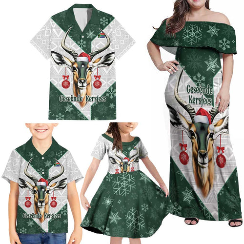 South Africa Springboks Christmas Family Matching Off Shoulder Maxi Dress and Hawaiian Shirt Bokke Santa - Geseende Kersfees