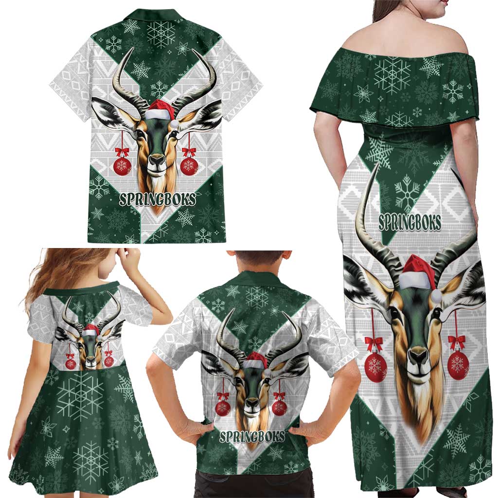 South Africa Springboks Christmas Family Matching Off Shoulder Maxi Dress and Hawaiian Shirt Bokke Santa - Geseende Kersfees
