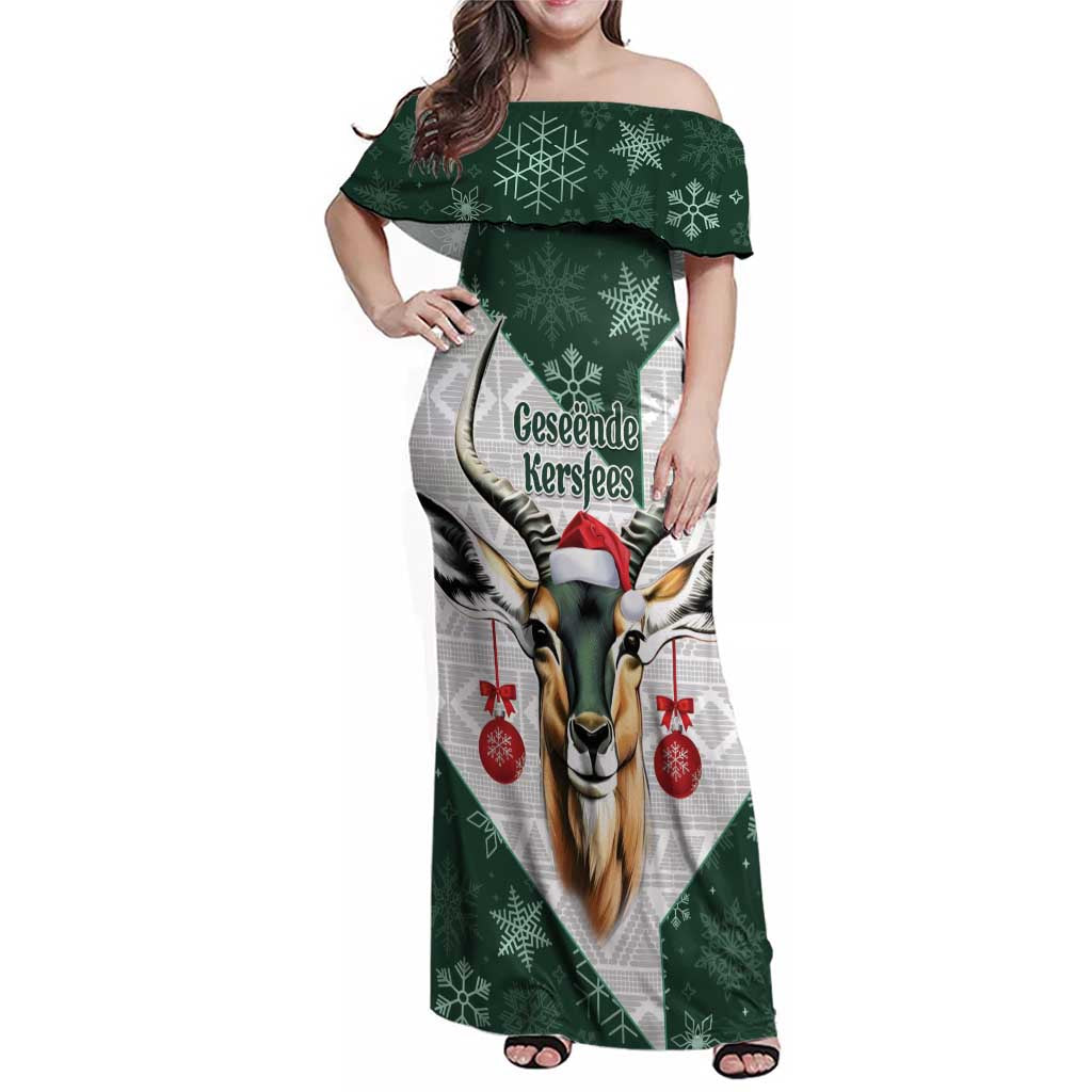 South Africa Springboks Christmas Family Matching Off Shoulder Maxi Dress and Hawaiian Shirt Bokke Santa - Geseende Kersfees