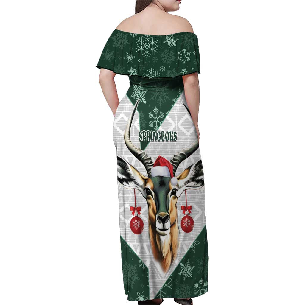South Africa Springboks Christmas Family Matching Off Shoulder Maxi Dress and Hawaiian Shirt Bokke Santa - Geseende Kersfees