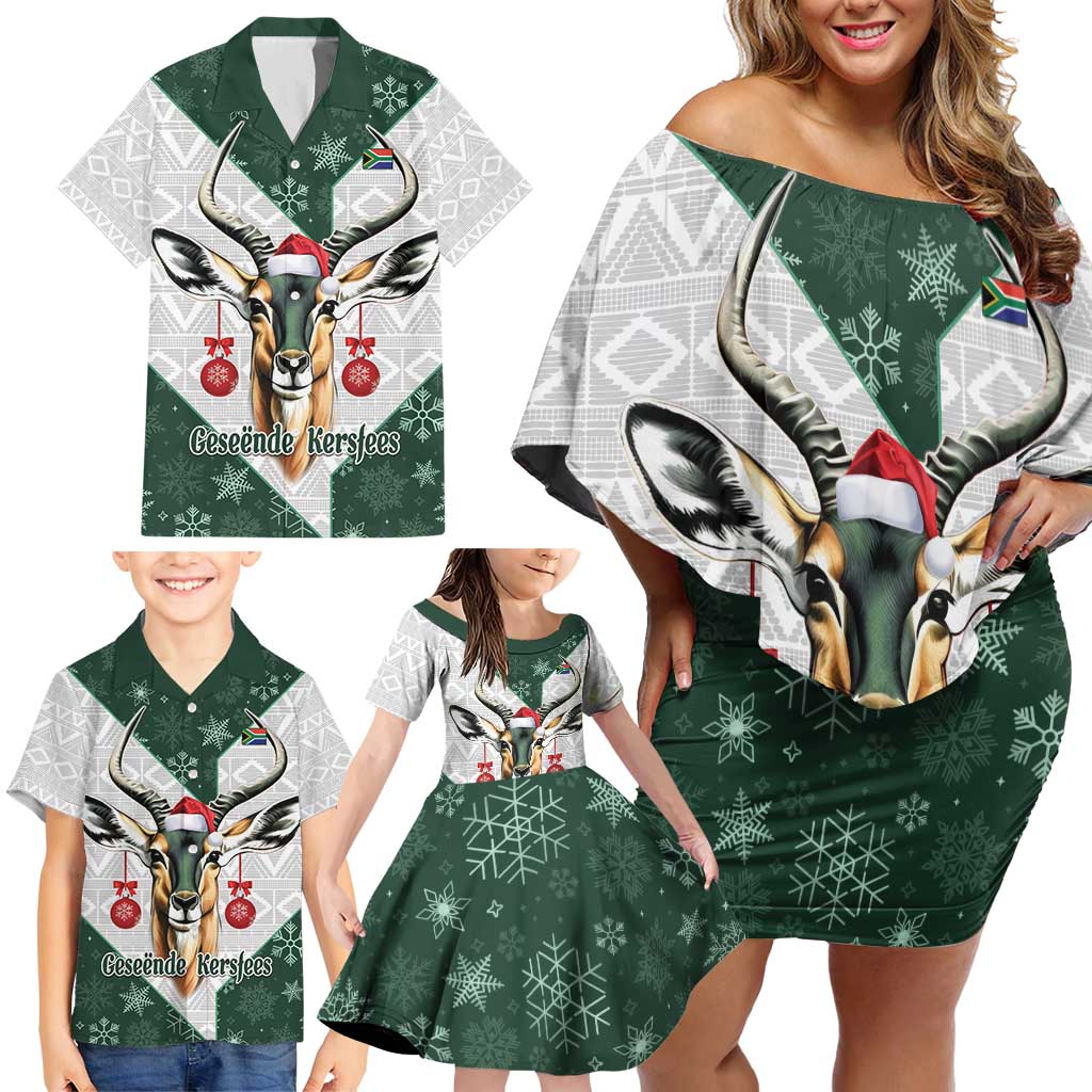 South Africa Springboks Christmas Family Matching Off Shoulder Short Dress and Hawaiian Shirt Bokke Santa - Geseende Kersfees