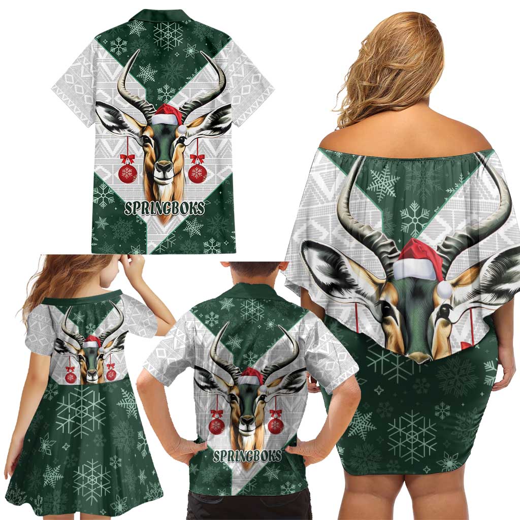 South Africa Springboks Christmas Family Matching Off Shoulder Short Dress and Hawaiian Shirt Bokke Santa - Geseende Kersfees
