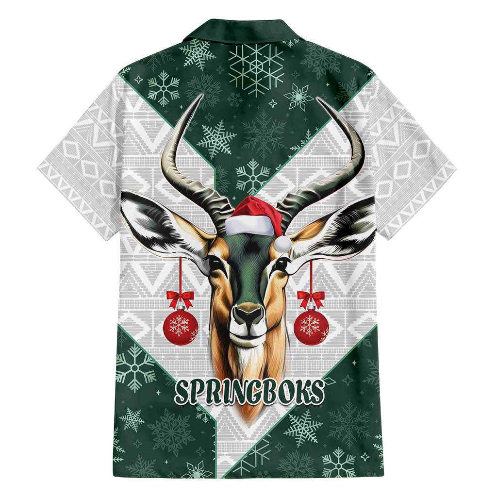 South Africa Springboks Christmas Family Matching Off Shoulder Short Dress and Hawaiian Shirt Bokke Santa - Geseende Kersfees