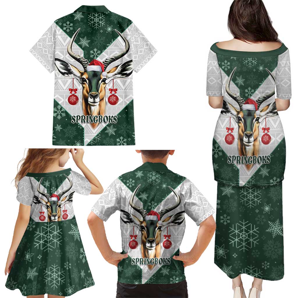 South Africa Springboks Christmas Family Matching Puletasi and Hawaiian Shirt Bokke Santa - Geseende Kersfees