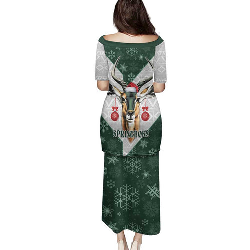 South Africa Springboks Christmas Family Matching Puletasi and Hawaiian Shirt Bokke Santa - Geseende Kersfees