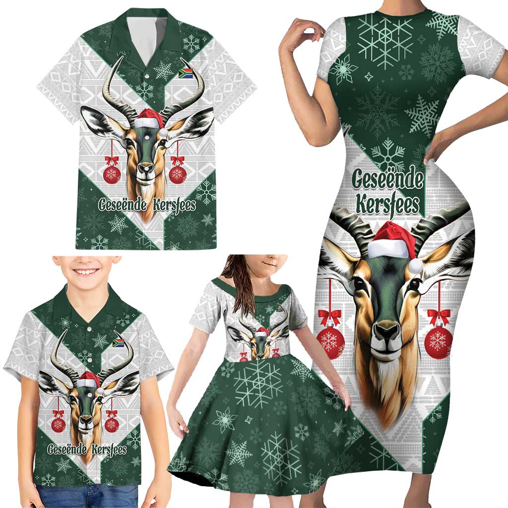 South Africa Springboks Christmas Family Matching Short Sleeve Bodycon Dress and Hawaiian Shirt Bokke Santa - Geseende Kersfees