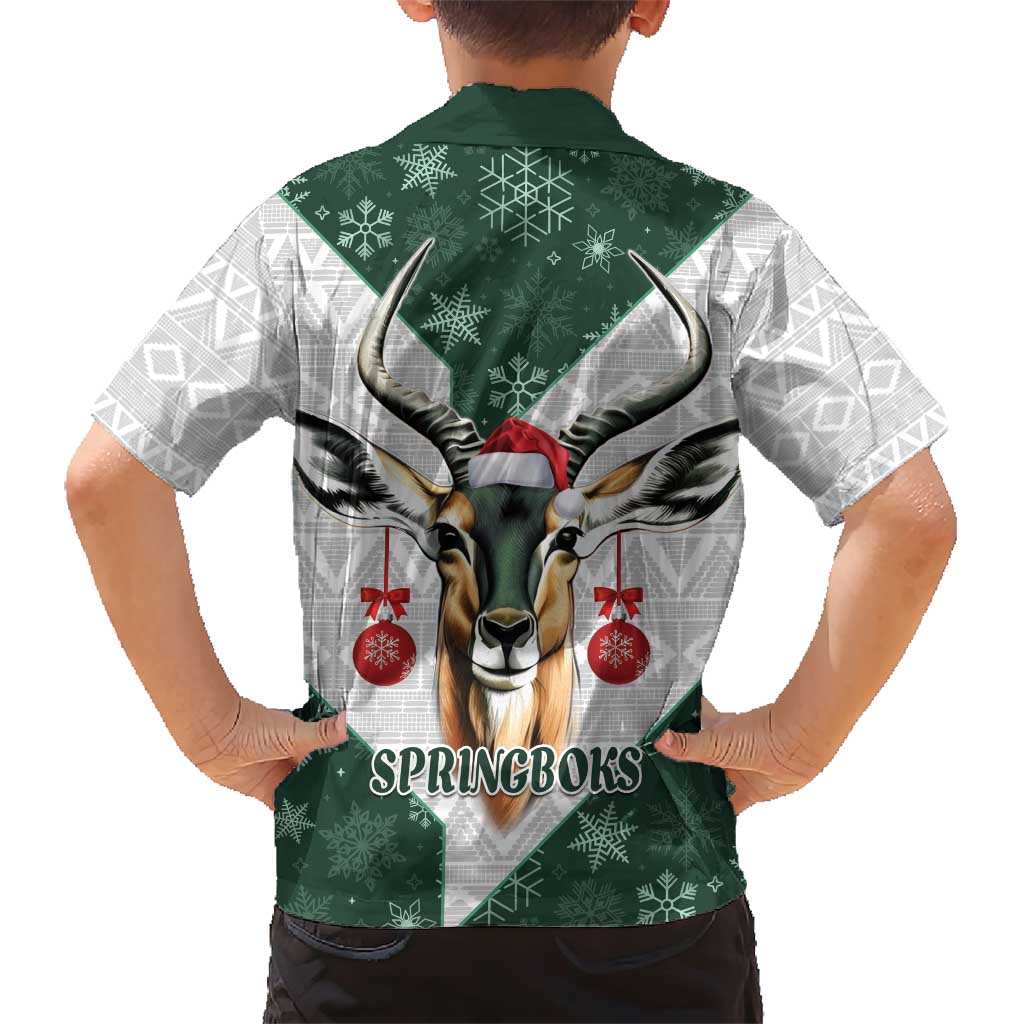 South Africa Springboks Christmas Family Matching Short Sleeve Bodycon Dress and Hawaiian Shirt Bokke Santa - Geseende Kersfees