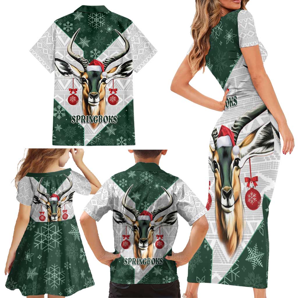 South Africa Springboks Christmas Family Matching Short Sleeve Bodycon Dress and Hawaiian Shirt Bokke Santa - Geseende Kersfees