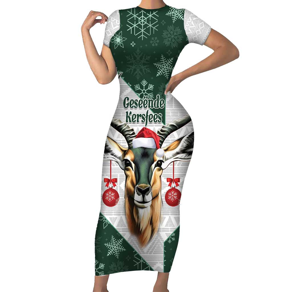 South Africa Springboks Christmas Family Matching Short Sleeve Bodycon Dress and Hawaiian Shirt Bokke Santa - Geseende Kersfees