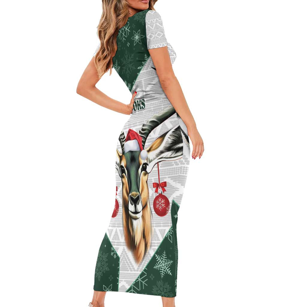 South Africa Springboks Christmas Family Matching Short Sleeve Bodycon Dress and Hawaiian Shirt Bokke Santa - Geseende Kersfees