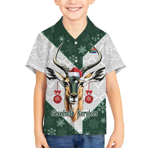 South Africa Springboks Christmas Family Matching Short Sleeve Bodycon Dress and Hawaiian Shirt Bokke Santa - Geseende Kersfees