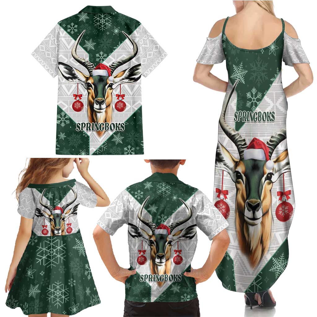 South Africa Springboks Christmas Family Matching Summer Maxi Dress and Hawaiian Shirt Bokke Santa - Geseende Kersfees