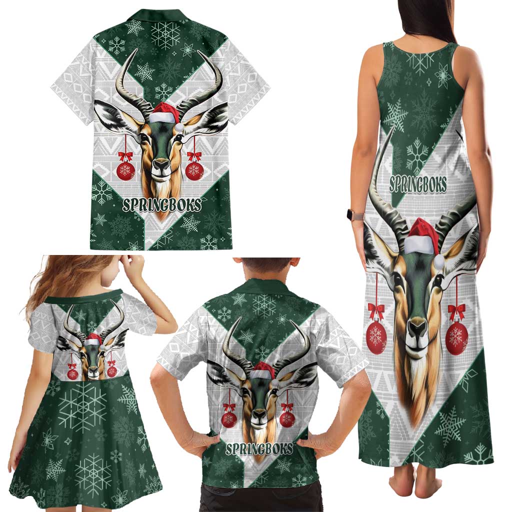 South Africa Springboks Christmas Family Matching Tank Maxi Dress and Hawaiian Shirt Bokke Santa - Geseende Kersfees