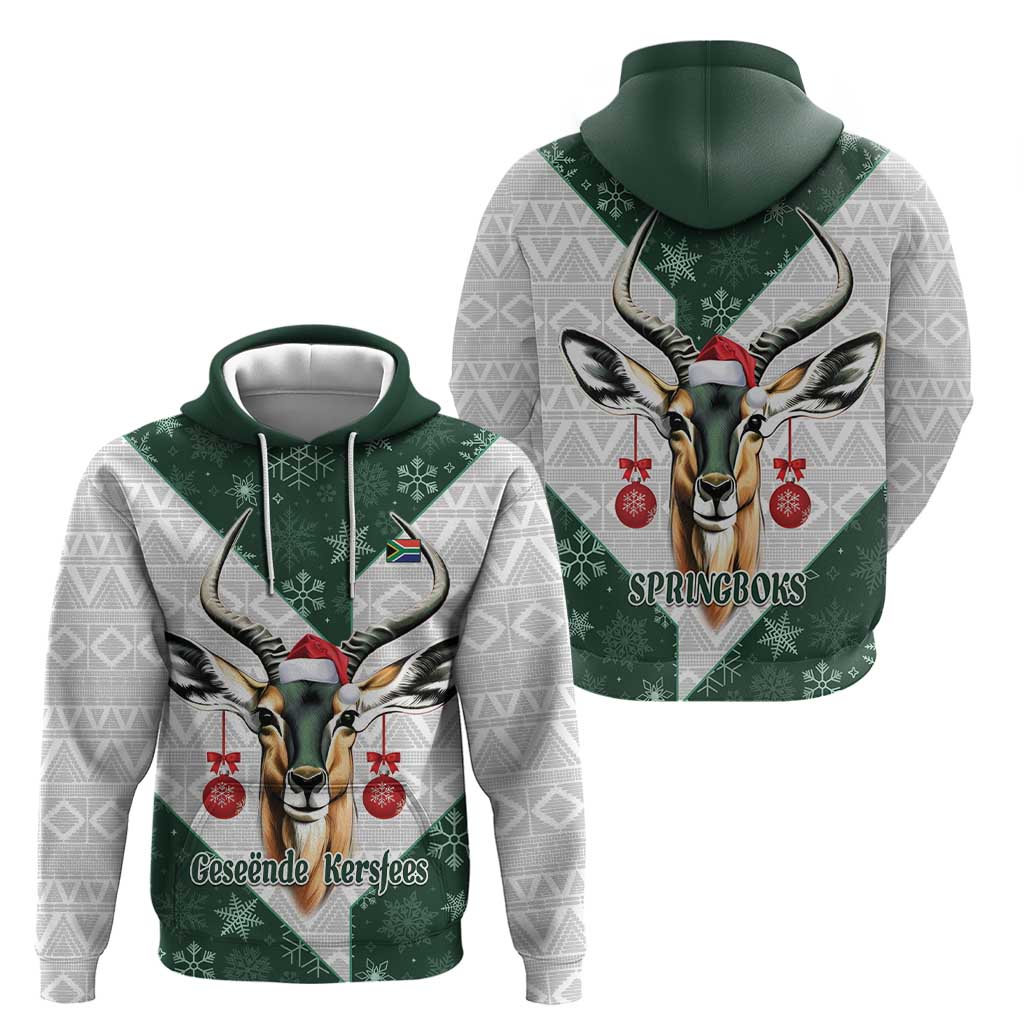 South Africa Springboks Christmas Hoodie Bokke Santa - Geseende Kersfees