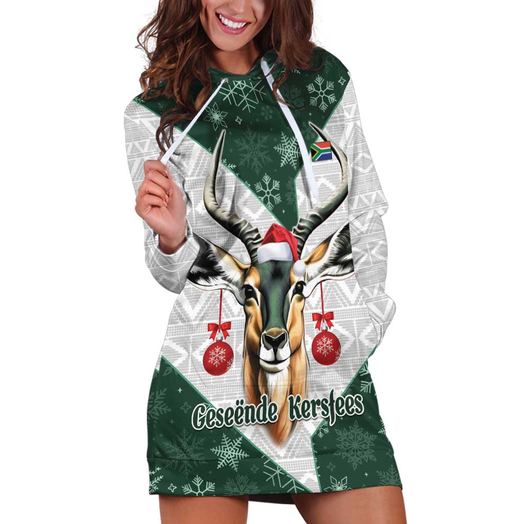South Africa Springboks Christmas Hoodie Dress Bokke Santa - Geseende Kersfees