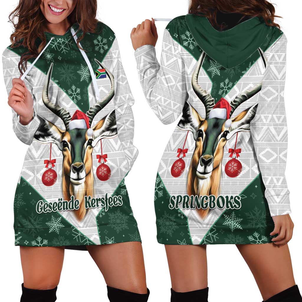 South Africa Springboks Christmas Hoodie Dress Bokke Santa - Geseende Kersfees