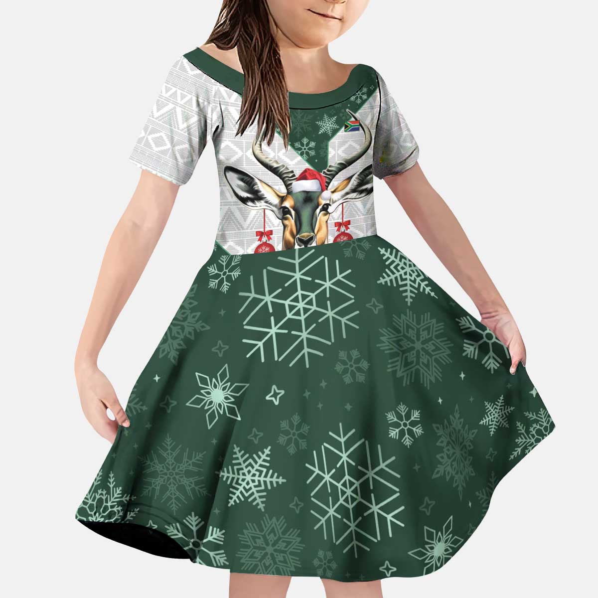 South Africa Springboks Christmas Kid Short Sleeve Dress Bokke Santa - Geseende Kersfees