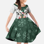South Africa Springboks Christmas Kid Short Sleeve Dress Bokke Santa - Geseende Kersfees