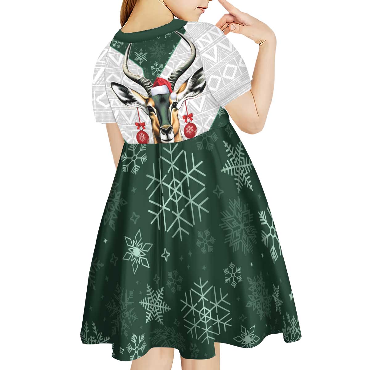 South Africa Springboks Christmas Kid Short Sleeve Dress Bokke Santa - Geseende Kersfees