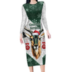 South Africa Springboks Christmas Long Sleeve Bodycon Dress Bokke Santa - Geseende Kersfees
