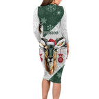 South Africa Springboks Christmas Long Sleeve Bodycon Dress Bokke Santa - Geseende Kersfees