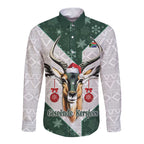 South Africa Springboks Christmas Long Sleeve Button Shirt Bokke Santa - Geseende Kersfees