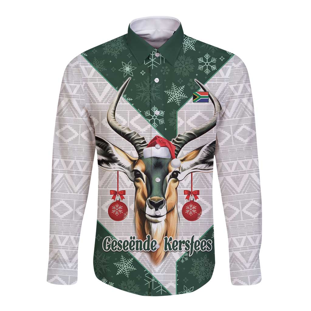 South Africa Springboks Christmas Long Sleeve Button Shirt Bokke Santa - Geseende Kersfees