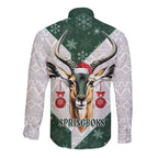 South Africa Springboks Christmas Long Sleeve Button Shirt Bokke Santa - Geseende Kersfees