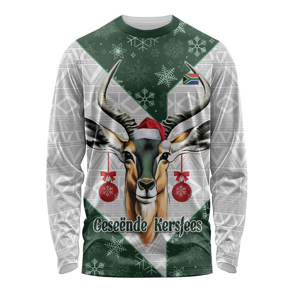 South Africa Springboks Christmas Long Sleeve Shirt Bokke Santa - Geseende Kersfees