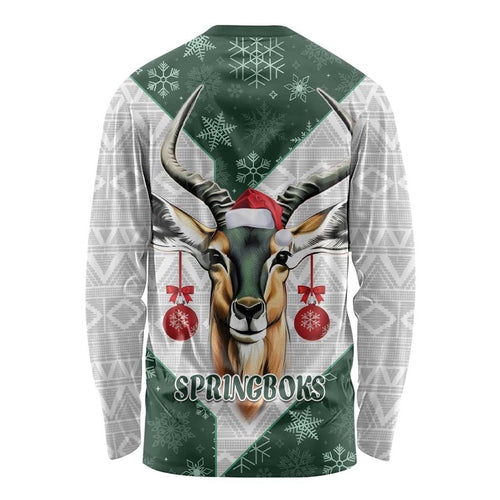 South Africa Springboks Christmas Long Sleeve Shirt Bokke Santa - Geseende Kersfees