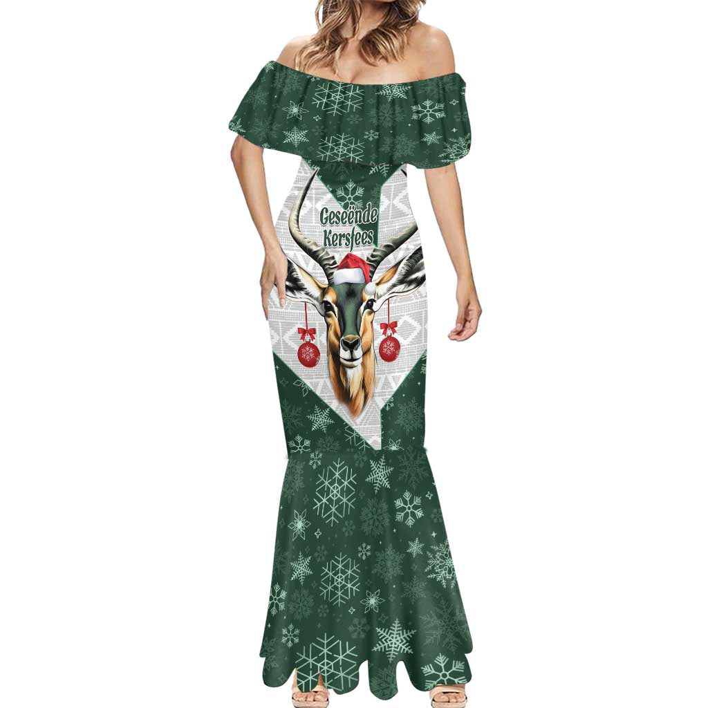 South Africa Springboks Christmas Mermaid Dress Bokke Santa - Geseende Kersfees