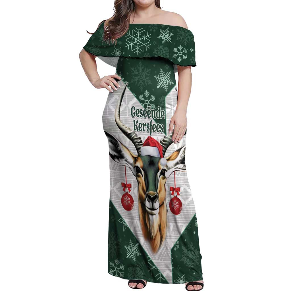 South Africa Springboks Christmas Off Shoulder Maxi Dress Bokke Santa - Geseende Kersfees