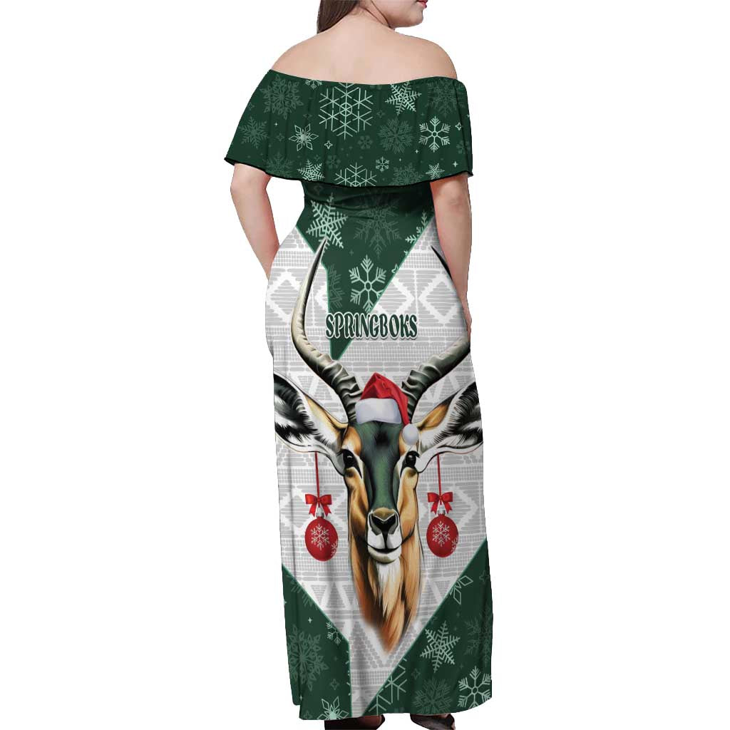 South Africa Springboks Christmas Off Shoulder Maxi Dress Bokke Santa - Geseende Kersfees