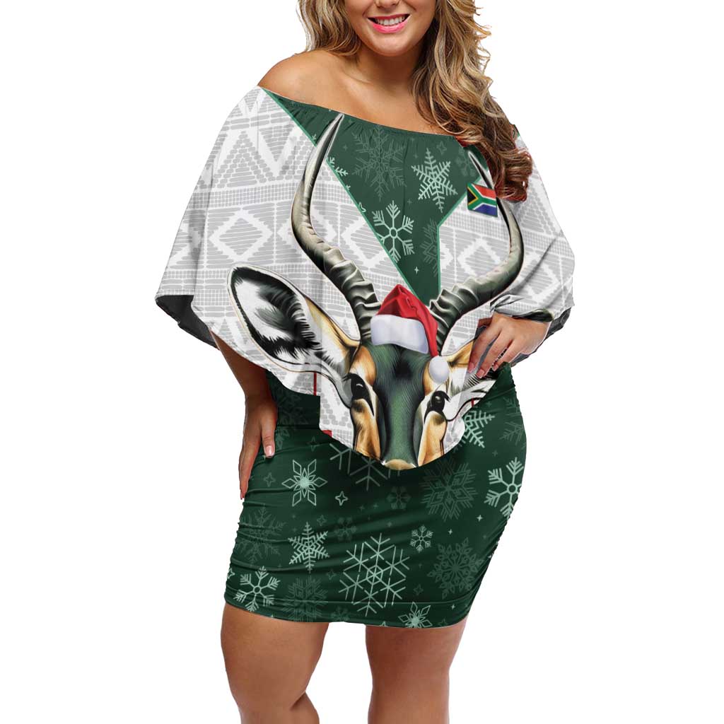 South Africa Springboks Christmas Off Shoulder Short Dress Bokke Santa - Geseende Kersfees