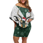 South Africa Springboks Christmas Off Shoulder Short Dress Bokke Santa - Geseende Kersfees