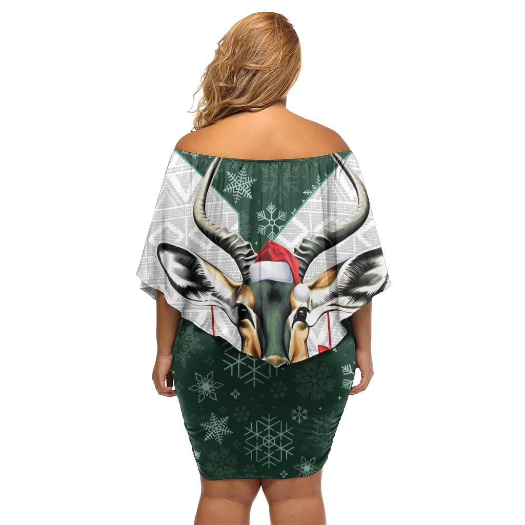 South Africa Springboks Christmas Off Shoulder Short Dress Bokke Santa - Geseende Kersfees