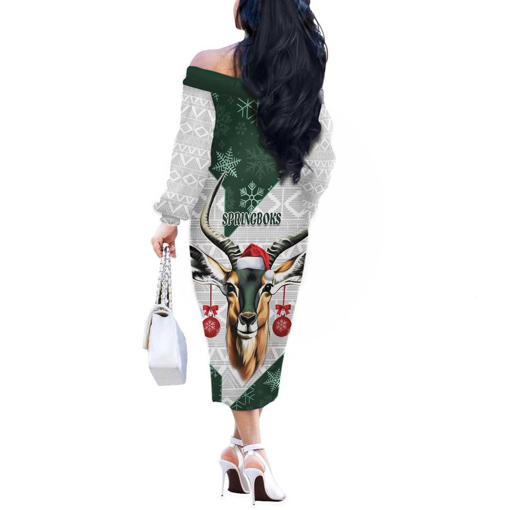 South Africa Springboks Christmas Off The Shoulder Long Sleeve Dress Bokke Santa - Geseende Kersfees